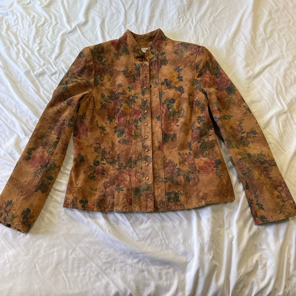 Vintage VS2 Floral Brown Leather Granny Core Jacket
